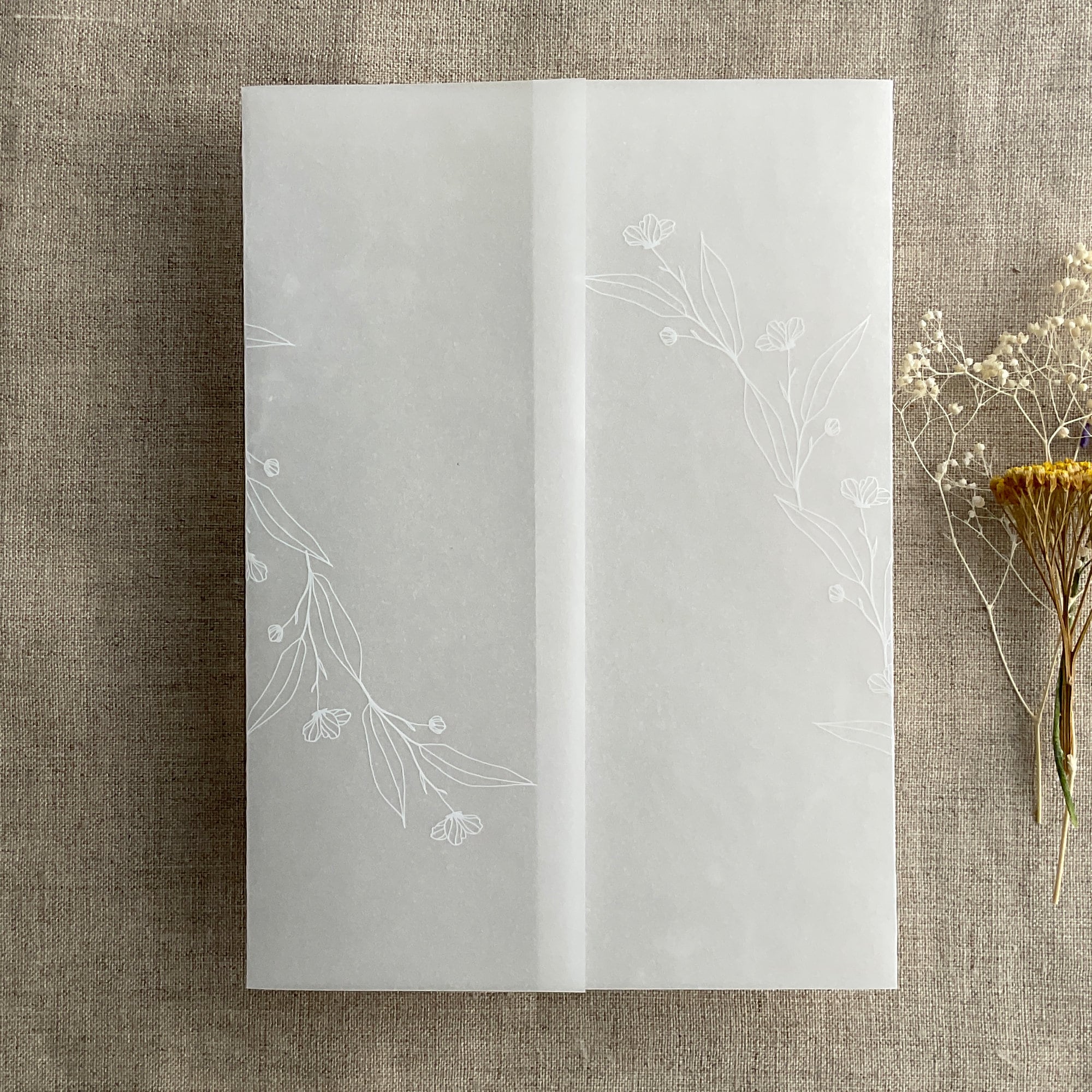 V11 White translucent Vellum jacket minimalist floral pattern printed for 5x7 inches card vellum wrap