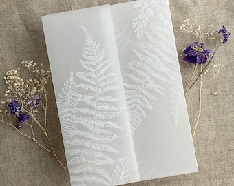 V14 White fern leaves Black fern leaves botanical garden greenery printed white translucent Vellum jackets wraps for 5x7 inches cards