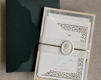 Regency White Belly Band with Gold Foil for 5x7 Card-hand crafted