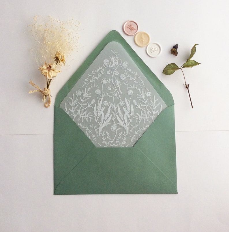 White Ink Printed White Translucent Vellum Envelope Liner for Etsy