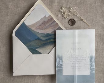 Papel vitela con diseño de White Mountain para invitaciones de boda de 5x7 pulgadas.