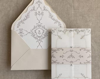 grace floral vellum Belly Band for 5x7 invitation A7 card