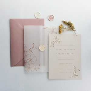 V49 Camellia minimalistische florale Pergamenthülle für 5x7-Zoll-Karte
