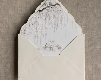 Willow and swan printed envelope liner insert for A7 envelope