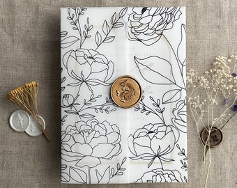 Boho Peony Floral Vellum Wrap: 5x7 Invitation Jacket