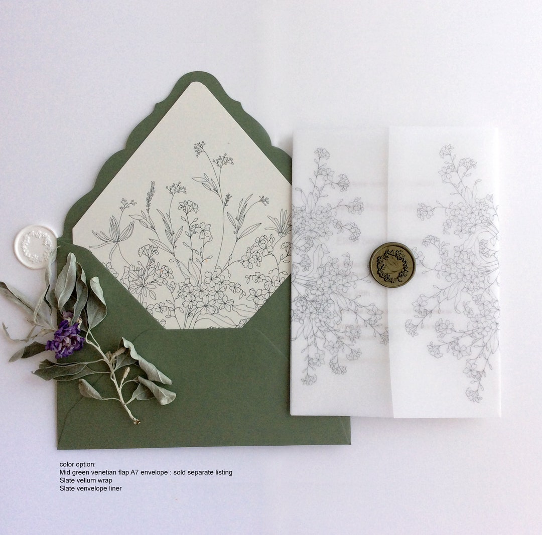 Printed Vellum Wraps Envelope Liners A7 Envelopes optional Adorable