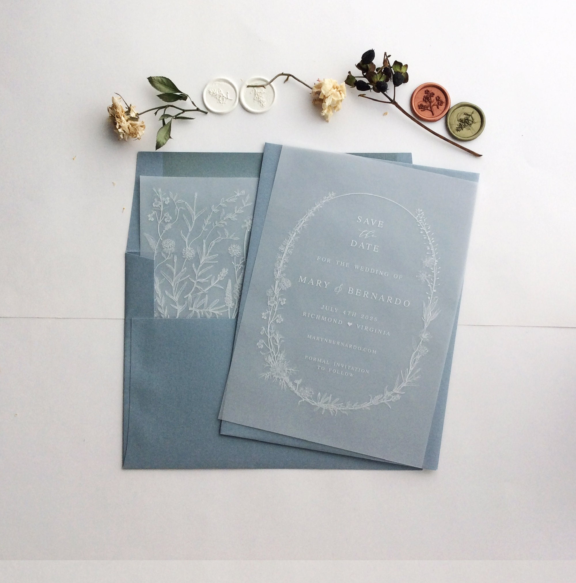 Vellum Overlay Save the Date Wedding Invitation English Summer Etsy