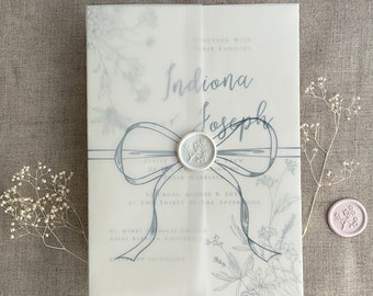 Great cute ribbon bow printed white translucent vellum jacket vellum wraps for 5x7 inches card