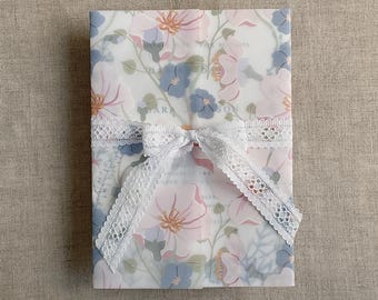 Seoa Floral Vellum Jackets: blue, pink, white flowers for 5x7 Cards