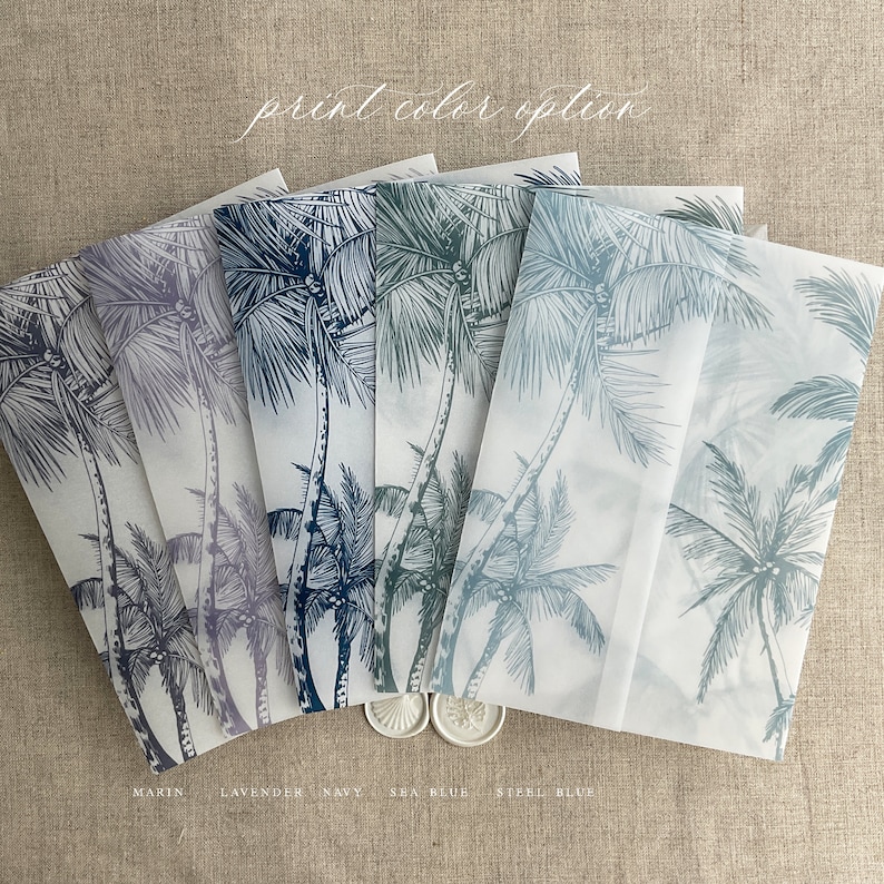 V5 Beach wedding palm trees printed white translucent Vellum wrap tropical botany for 5x7 inches card image 4