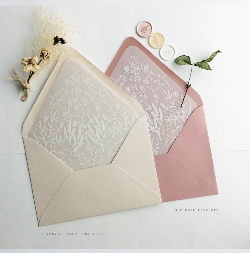 White Ink Printed White Translucent Vellum Envelope Liner for Etsy