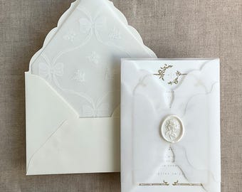 Alba layered laser cut white translucent Vellum wraps for A7 - 5"x7" invitation card -  PACK of 10