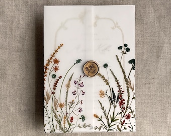 V22 Colorful English botanical garden floral printed for 5x7 card unique vellum wrap vellum jacket