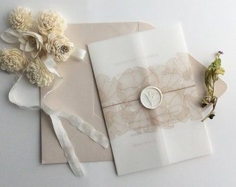 Fluttery minimalist floral lace ribbon printed Vellum wraps for 5x7 inches cards white translucent vellum paper