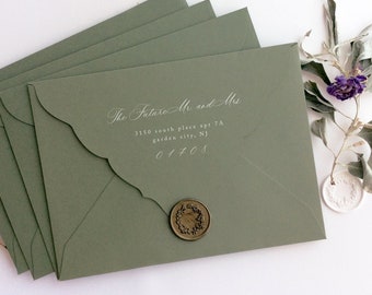 Add Envelope printing - Guest address + Return address - on A7 laser cut contoured venetian style edge flap envelopes