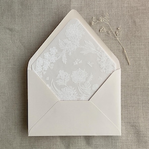 white ink printed white translucent Vellum envelope liner for A7 envelope - Venetian floral lace -