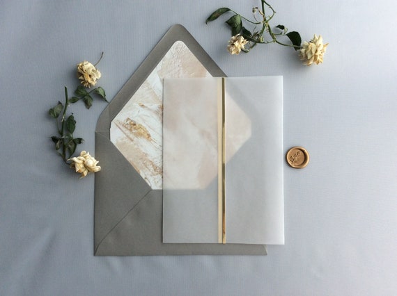 Clear Vellum Envelopes Rose Gold Floral Foil Printed for Your
