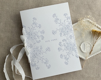 Adorable flowers letterpress Wedding Vow Booklet: Cotton Paper with Ribbon