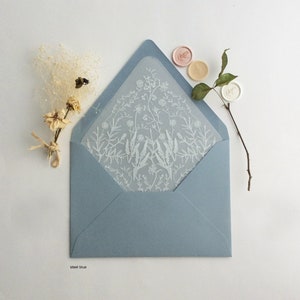 white ink printed white translucent Vellum envelope liner for A7 euro envelope English summer botanical garden floral