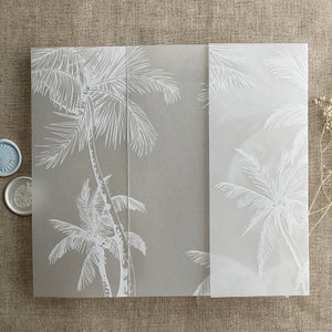 V5 Beach wedding palm trees printed white translucent Vellum wrap tropical botany for 5x7 inches card image 9