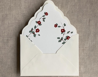 Red velvet Camellia floral envelope liner for A7 euro flap envelope
