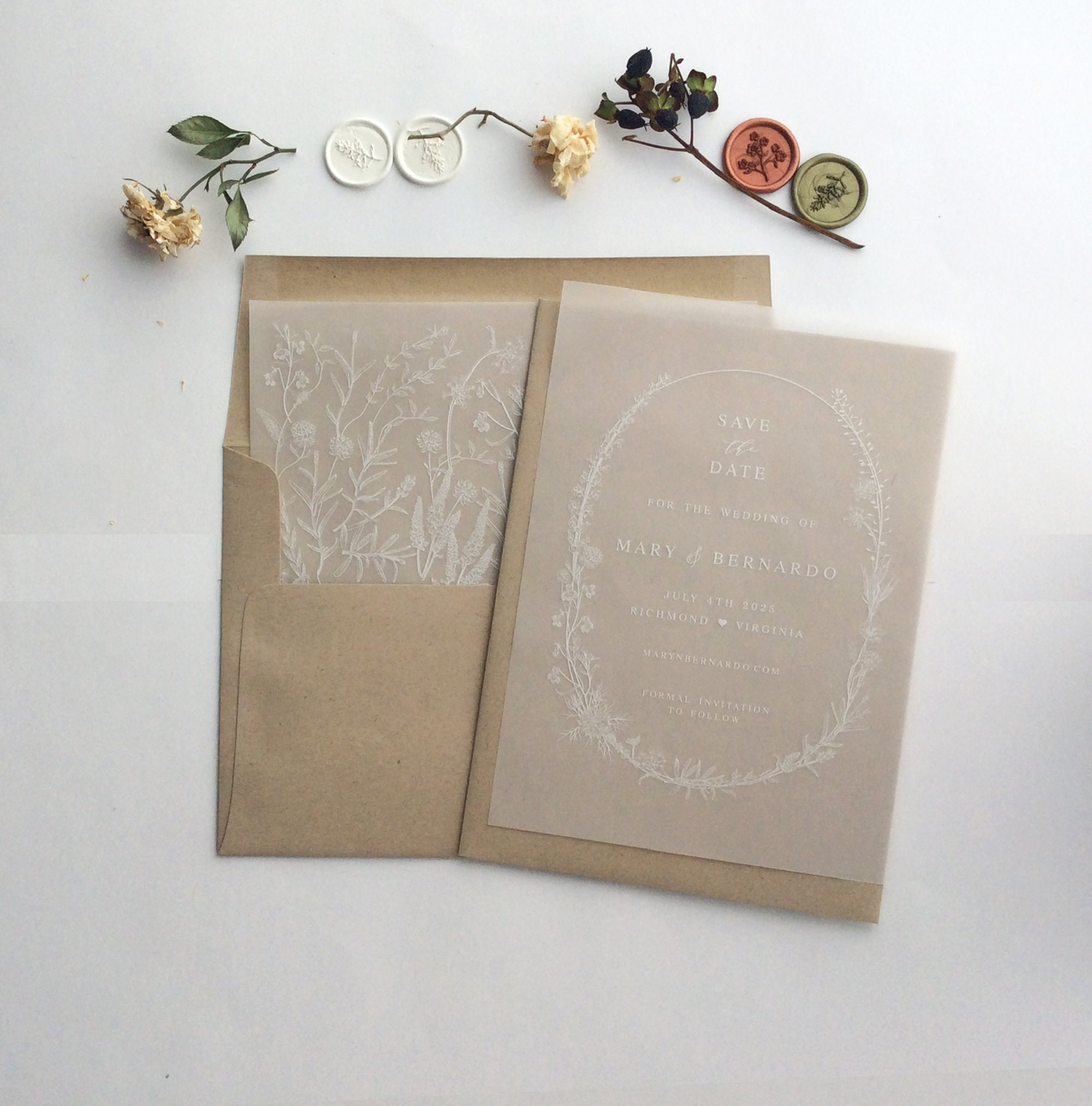 Vellum Overlay Save the Date Wedding Invitation English Summer Etsy