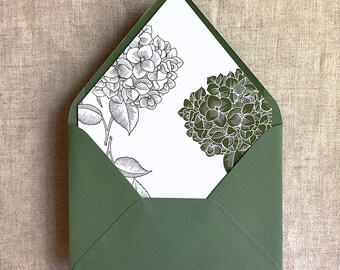 Hydrangea moss floral printed envelope liner for A7 envelope