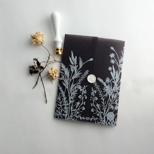V84 Black colored translucent vellum wrap English summer botanical garden white ink printed vellum jacket for 5x7 inches card