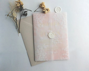 V42 White Hydrangea white ink print translucent vellum wrap Vellum jacket floral printed for 5x7 inches card