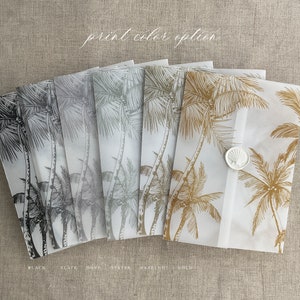 V5 Beach wedding palm trees printed white translucent Vellum wrap tropical botany for 5x7 inches card image 5