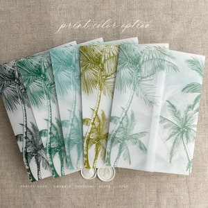 V5 Beach wedding palm trees printed white translucent Vellum wrap tropical botany for 5x7 inches card image 3