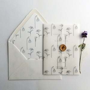 VWB8 Printed vellum wraps envelope liners A7 envelopes optional Kara minimalist flower stems image 1