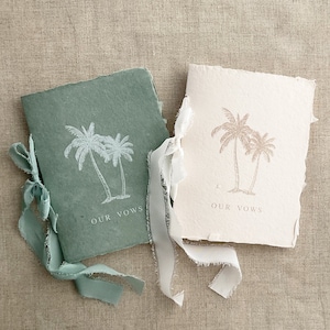 Livre de vœux de mariage fait main 4,25 x 5,5 pouces, double palmier imprimé coton couverture en papier fait main bord naturel