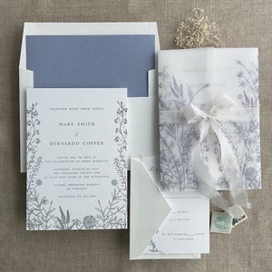 Lavender English summer botanical garden formal vellum wedding invitation suite SAMPLE