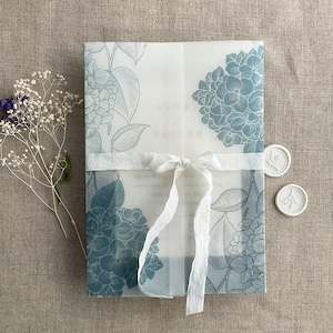 V83 Hydrangea botanical garden floral printed for 5x7 inch card vellum wraps white translucent Vellum jacket