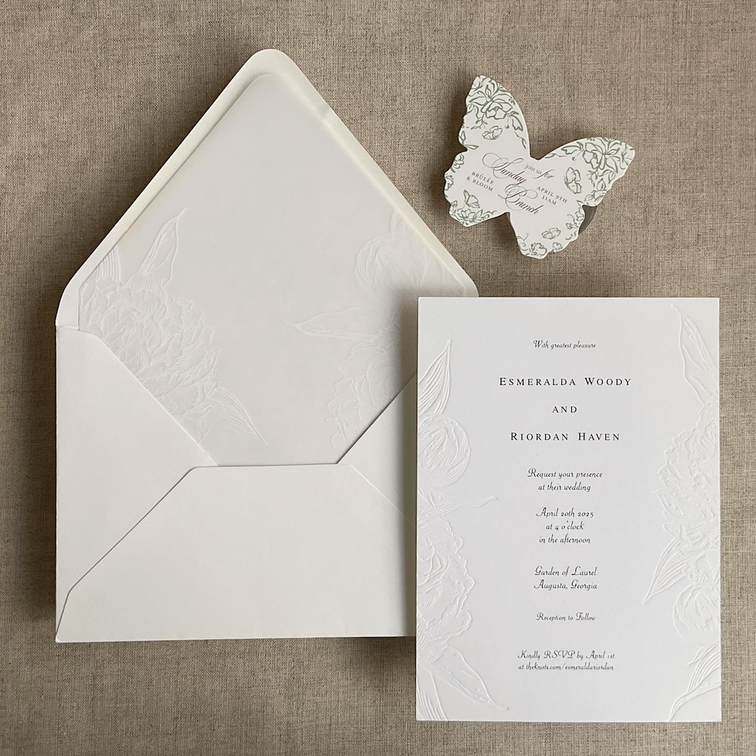 Debossed Peony Floral 5x7 Card With White Vellum Envelope Liner - Etsy