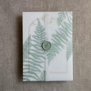Papier vélin blanc translucide V50 feuilles de fougères botaniques verdure imprimées pour papier vélin unique carte 5 x 7 pouces