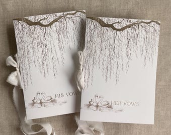 Handmade Vow Books: willow and swan set of 2 - 1 his vows and 1 her vows include