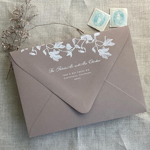 Magnolia floral lace Addressed A7 euro flap envelope for wedding invitation