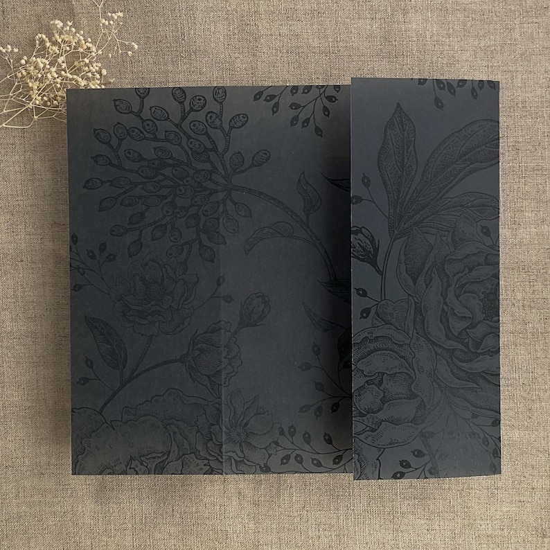Peony & Berry Floral black Vellum Jacket for 5x7 Invitation Wrap image 2