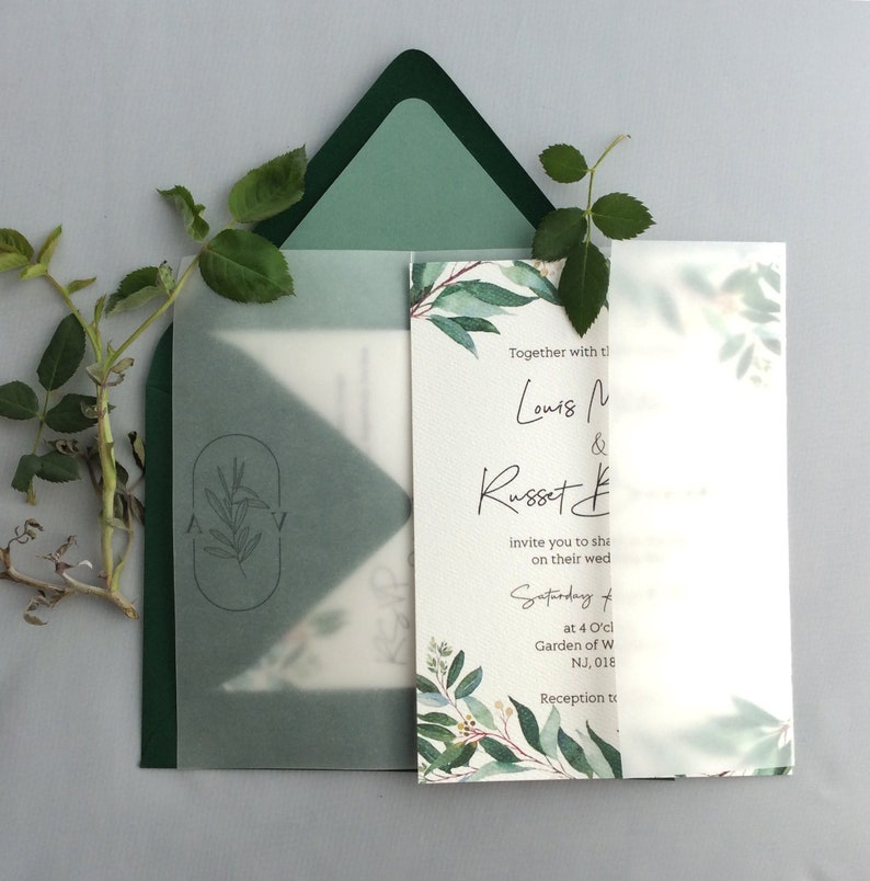 Personalized Printed Vellum Wrap Botanical Greenery Initial Etsy