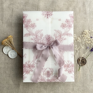 V47 Venetian floral lace printed on white translucent Vellum wrap for 5x7 card