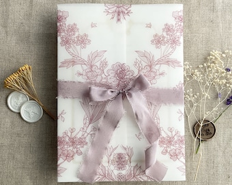 V47 Venetian floral lace printed on white translucent Vellum wrap for 5x7 card