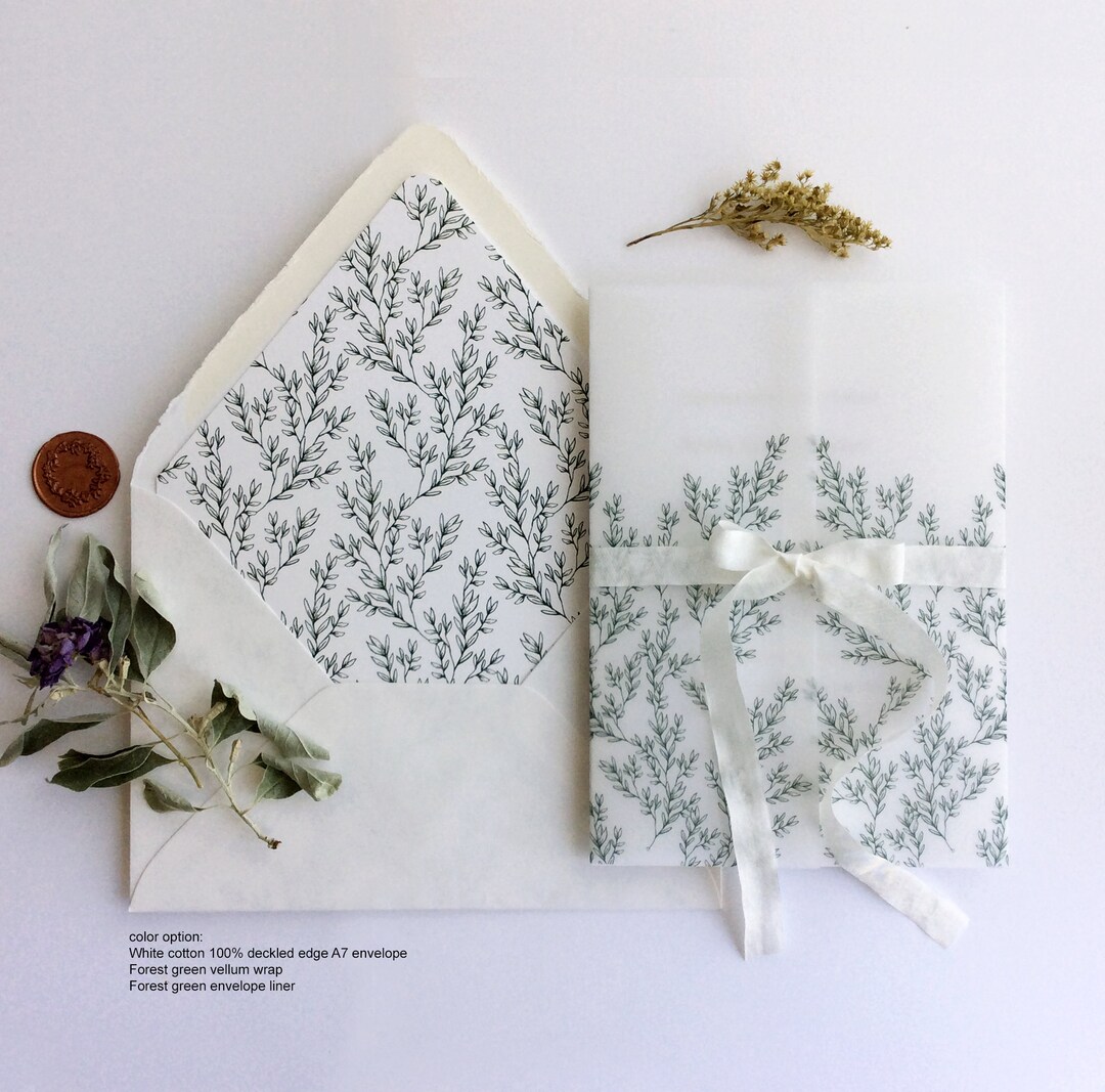 Printed Vellum Wraps Envelope Liners A7 Envelopes optional alice Leafy