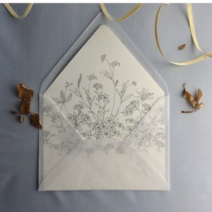 Floral printed envelope liner for A7 euro envelope - small wild meadow flowers printed on recycled paper