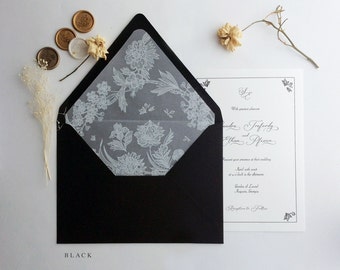 white ink printed white translucent Vellum envelope liner for A7 euro envelope Venetian floral lace pattern