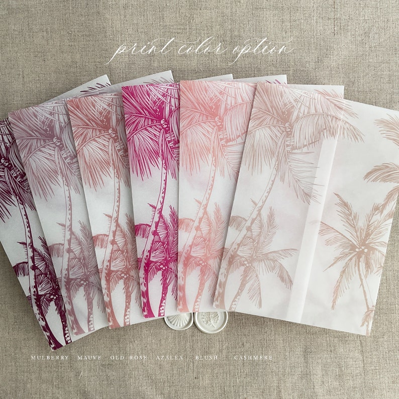 V5 Beach wedding palm trees printed white translucent Vellum wrap tropical botany for 5x7 inches card image 6