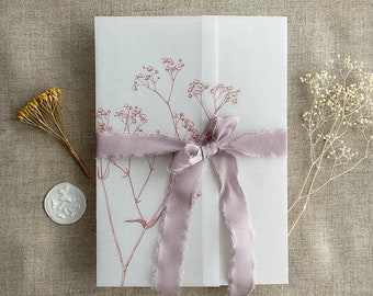 V55 Baby's breath minimalist floral printed white translucent Vellum wrap vellum jacket for 5x7 inches card