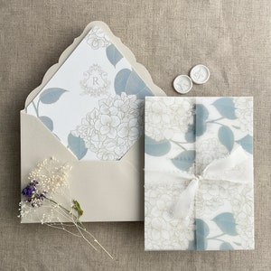 V57 Antike Hortensie Blüte Blumendruck für 5x7 Zoll Karte einzigartige Pergamentverpackung Jacke