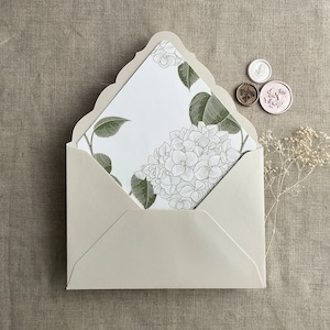 Antique hydrangea Floral initial (optional) printed envelope liner / insert for A7 euro flap envelope wedding